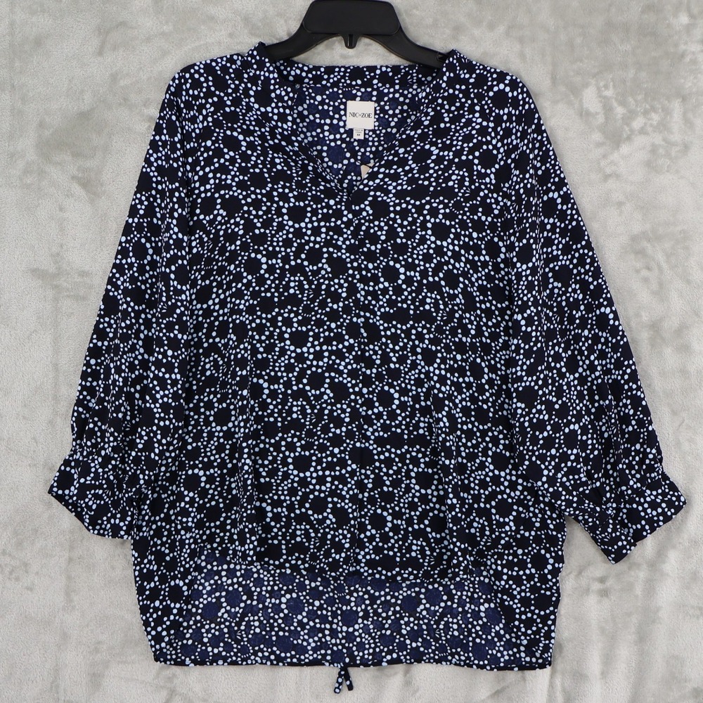 NIC+ZOE Pearl Garden Cinch Top Women M Blue Hi Low Boho Flowy Casual Coastal NWT - Picture 2 of 16